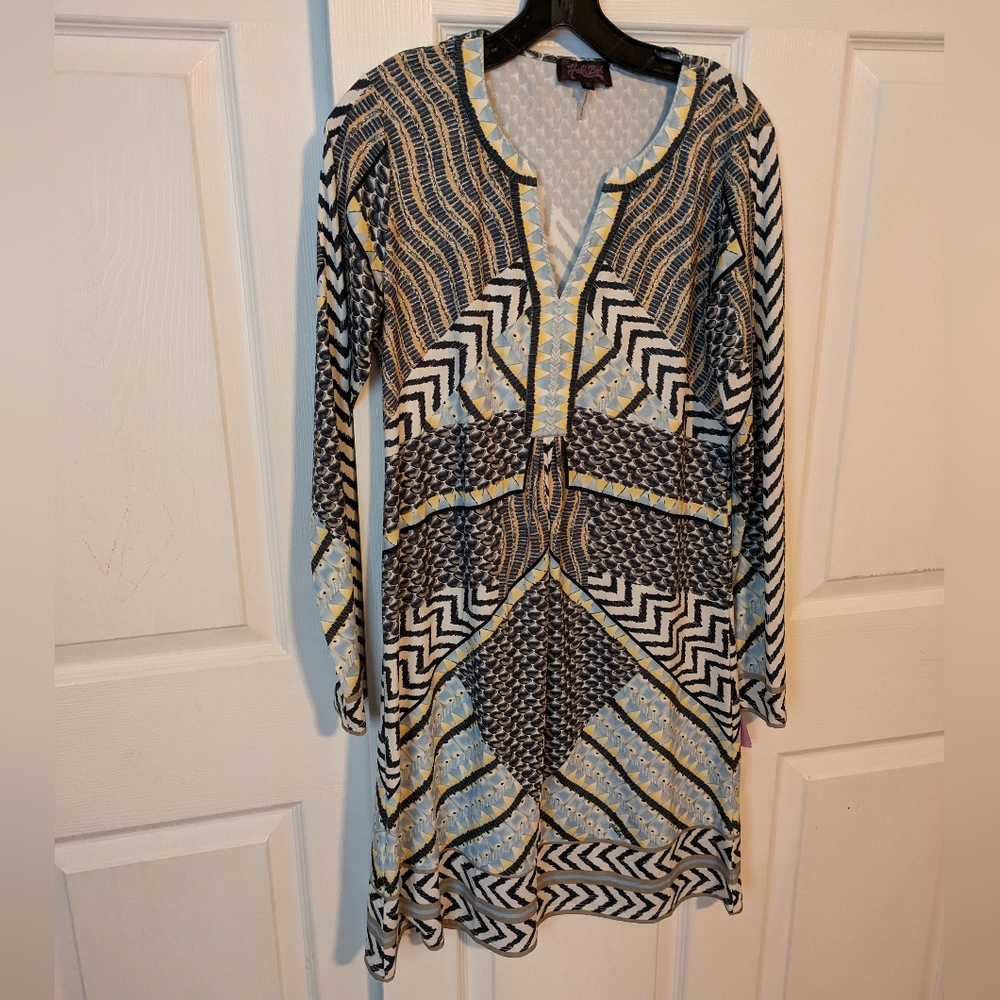 Hale Bob Geometric Printed Shift Jersey Dress, Sz S